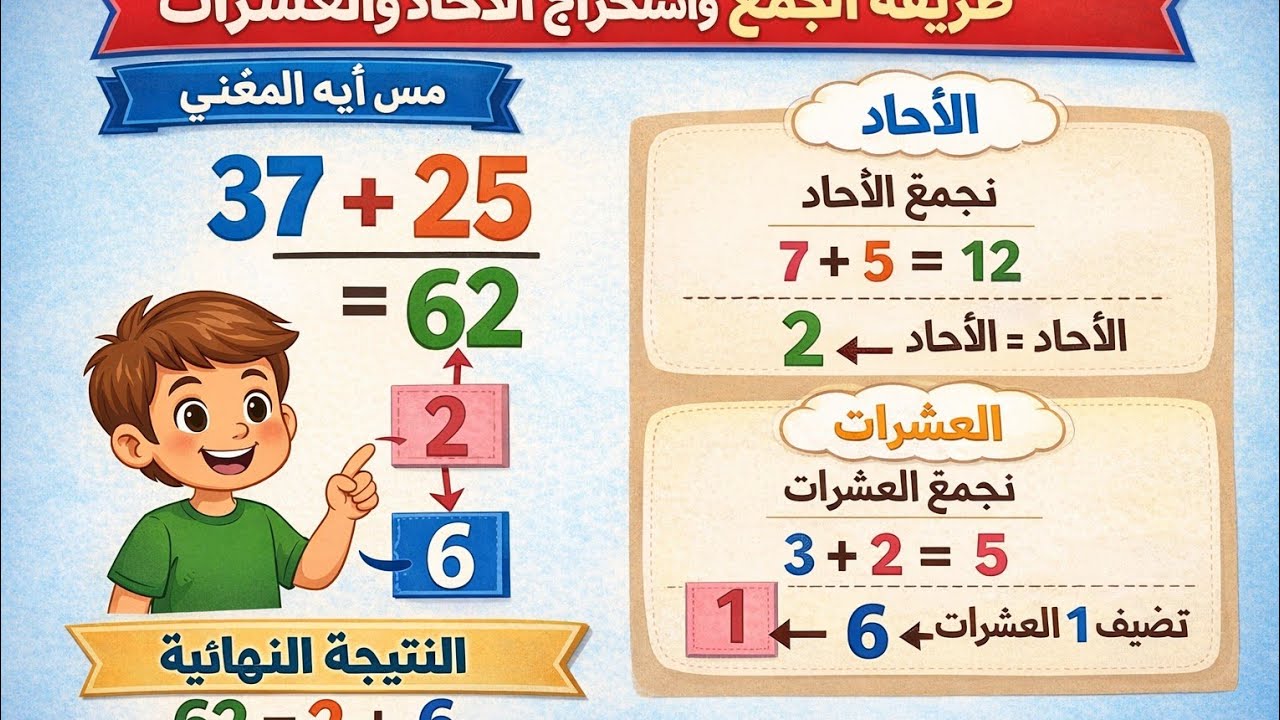اسهل طريقه للجمع مع استخراج الاحاد والعشرات والمئات