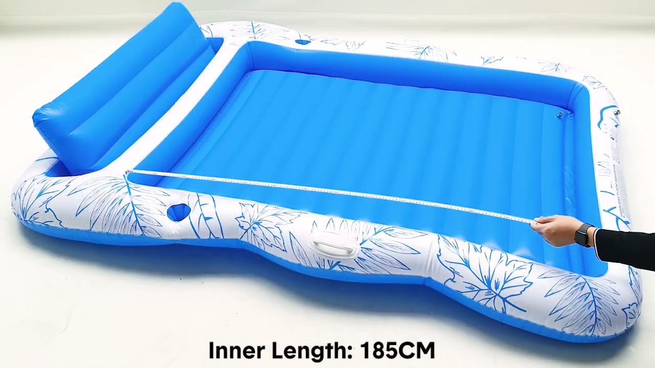 Inflatable Pool Lounger Large Floating Bed with Pillow and Cup Holders 220x165cm