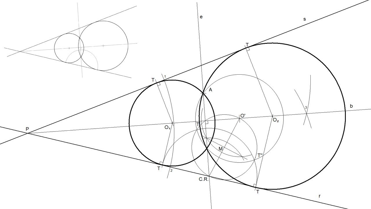 Circunferencias tangentes a dos rectas dadas pasando por un punto dado (Apolonio RRP) Potencia