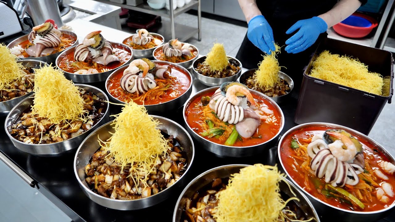 Удивительная лапша корейской кухни, Jajangmyeon, jjamppong, корейская уличная еда