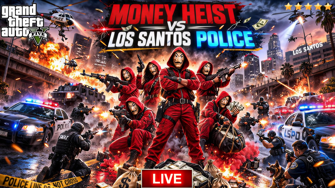 🔥 Money Heist Team vs Los Santos Police LIVE 😱🚔 | GTA V X FREE FIRE #gta #gtaonline #shortsfeed