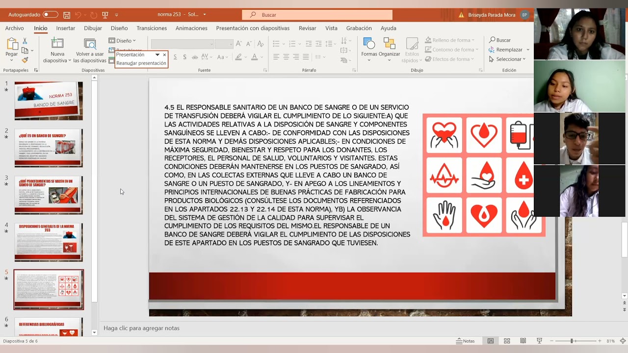 Videoconferencia NOM 253 de la disposición de sangre para uso alogenico