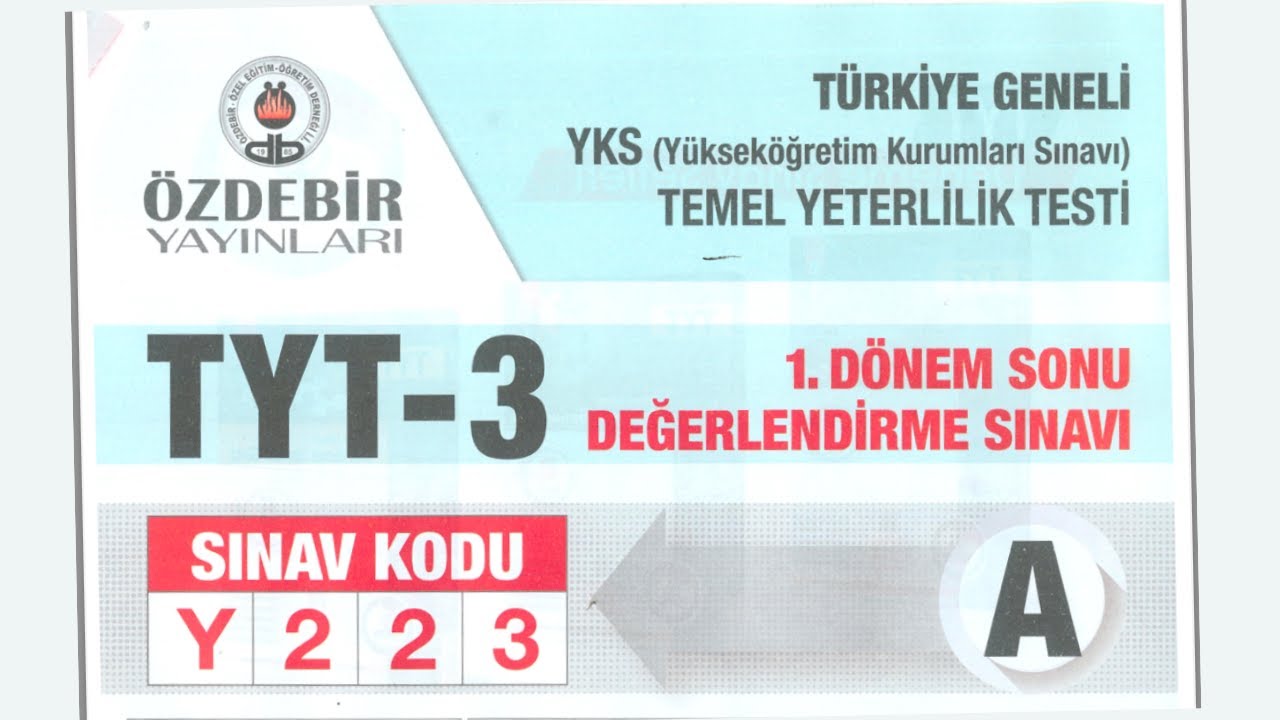 ÖZDEBİR-TYT MATEMATİK 3. Deneme Sınavı (OCAK 2022) / Sınav Kodu Y223 TYT Yeterlilik Testi