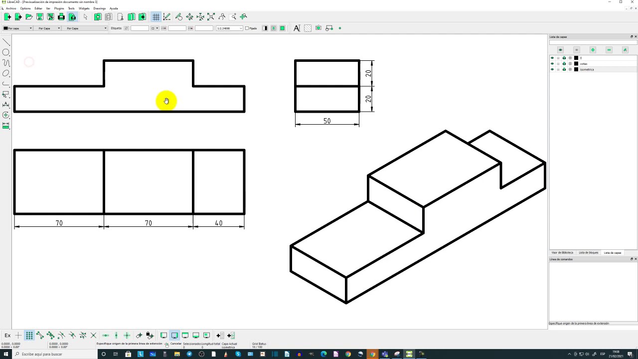 Tutorial inicial básico de librecad,  Representación sin coordenadas de ningún tipo.