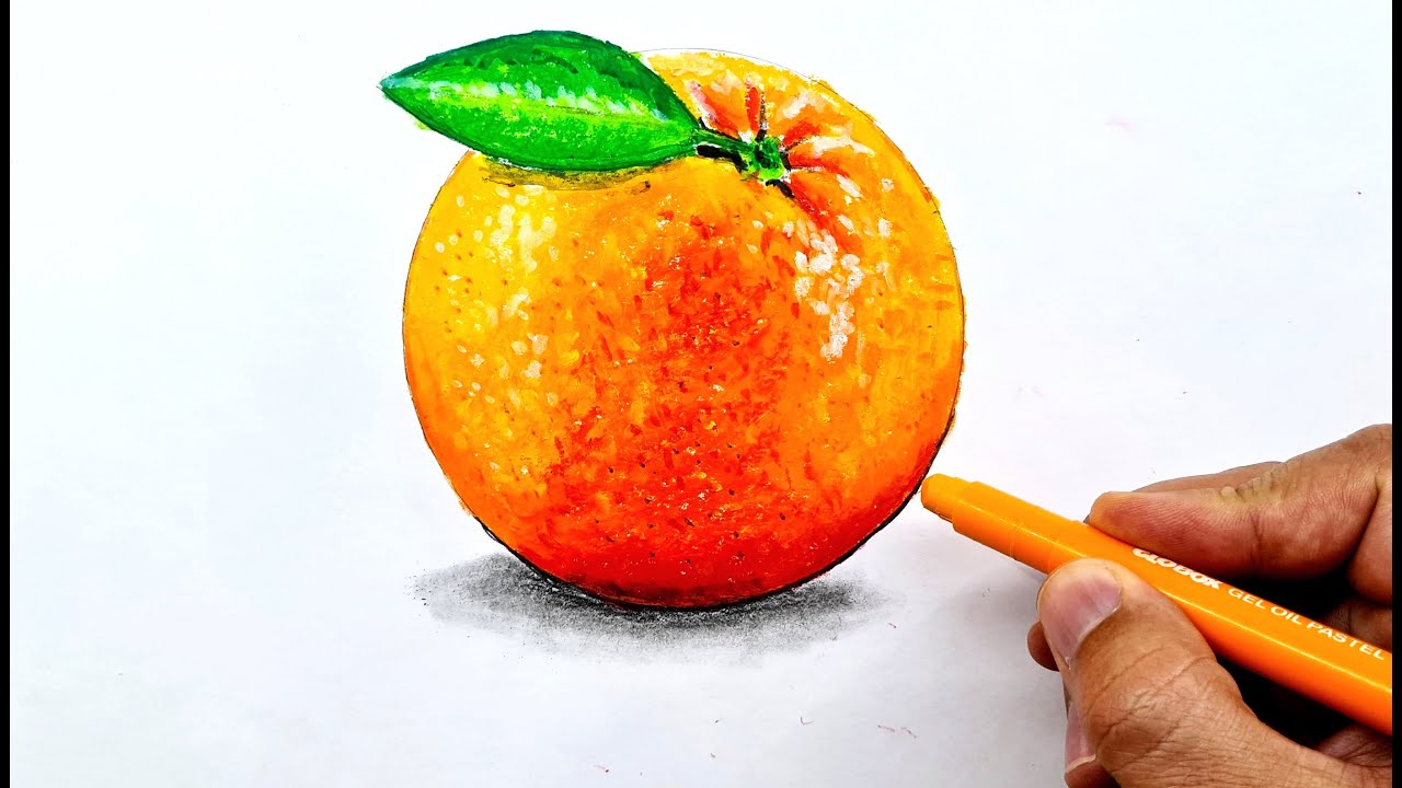 kolay 3d portakal çizimi / 3 boyutlu çizimler / pastel boya çalışmaları /meyve çizimleri