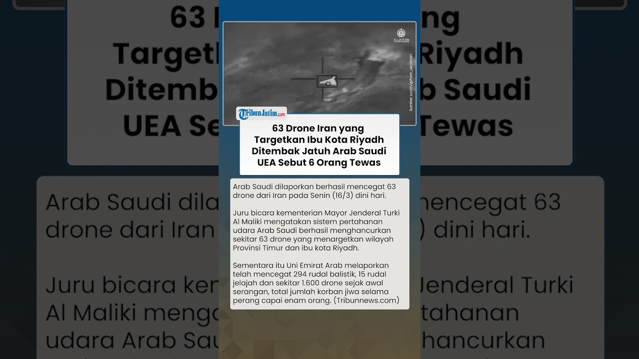 TIMUR TENGAH MENCEKAM! 63 Drone Iran Targetkan Riyadh Ditembak Jatuh Arab Saudi, 6 Orang Tewas