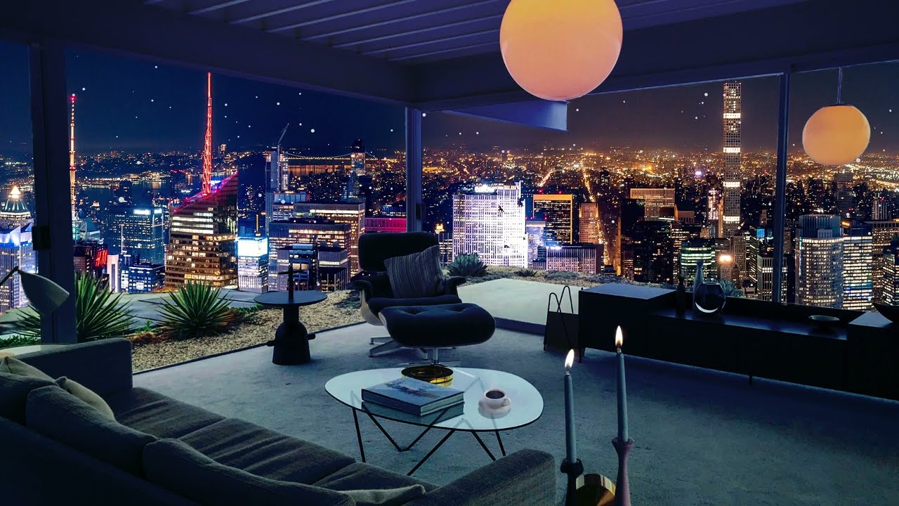 Relaxing Slow Jazz Music In A Cozy Apartment In NYC | Ambience for Focus, Work, Study in 4K