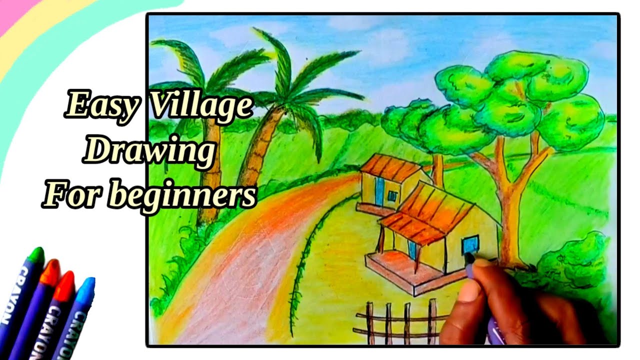 Easy Village Scenery Drawing for beginners | Step by Step Nature Scenery art || সহজে দৃশ্য আঁকা।