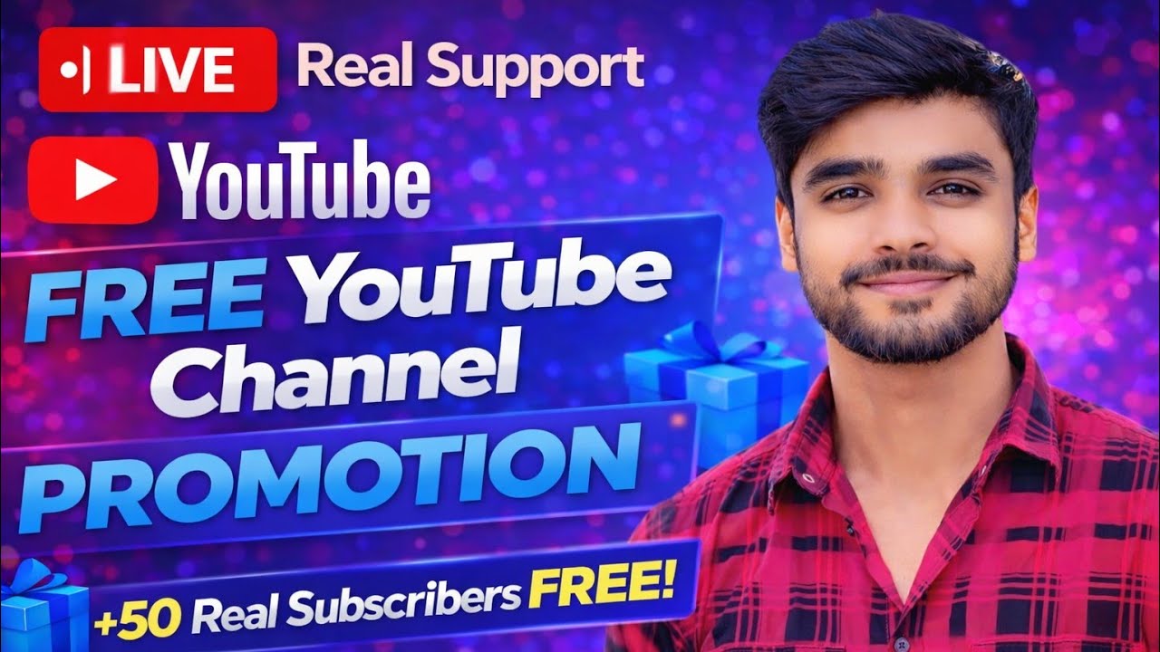 Free YouTube Channel Promotion 🔥 | 50 Real Subscribers Free | Live Support