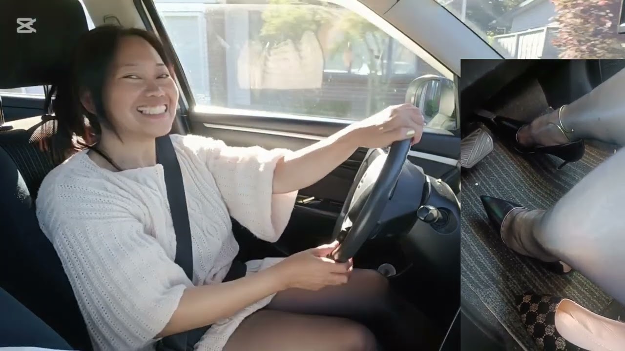 driving around in sweater dress pantyhose and heels