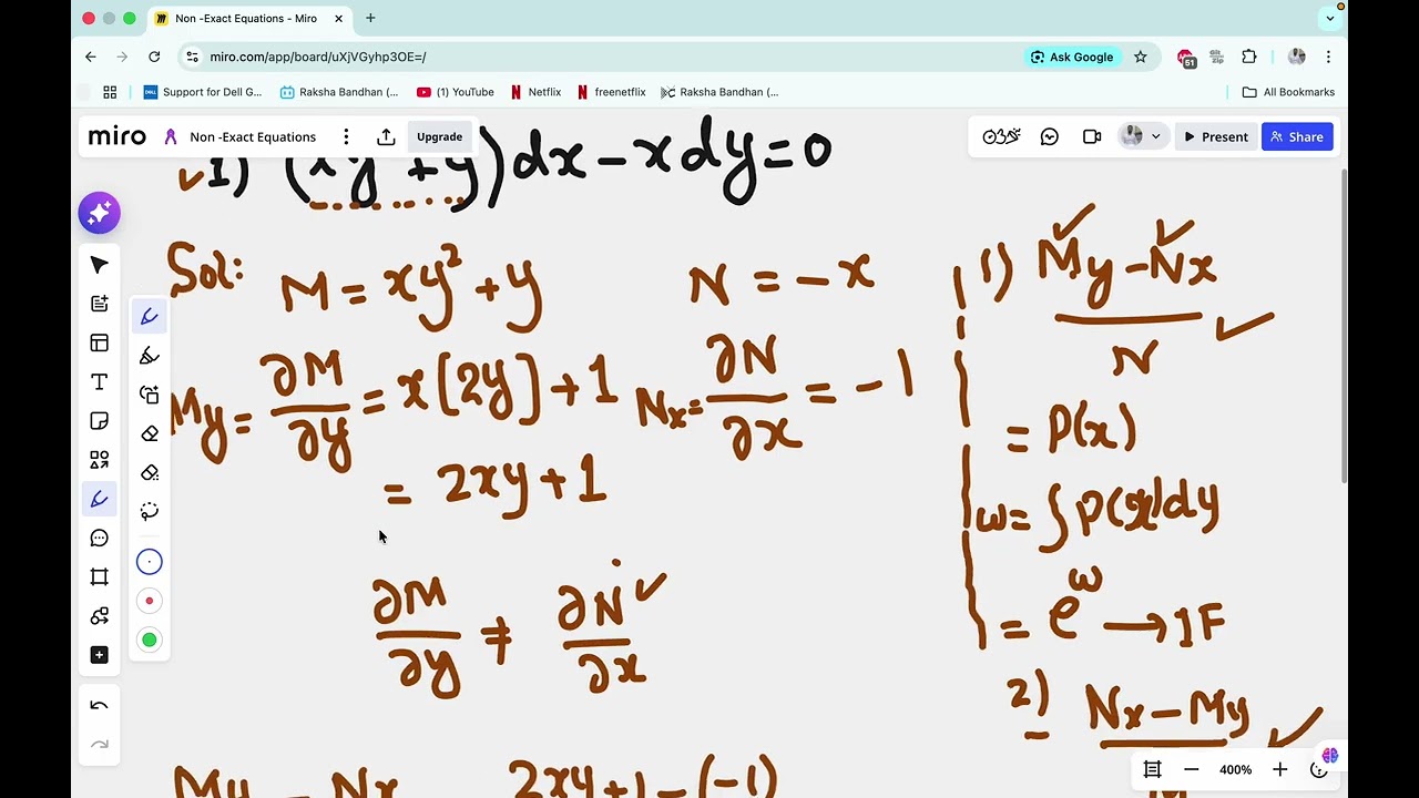 NON EXACT DIFFERTIAL EQ SOLUTION