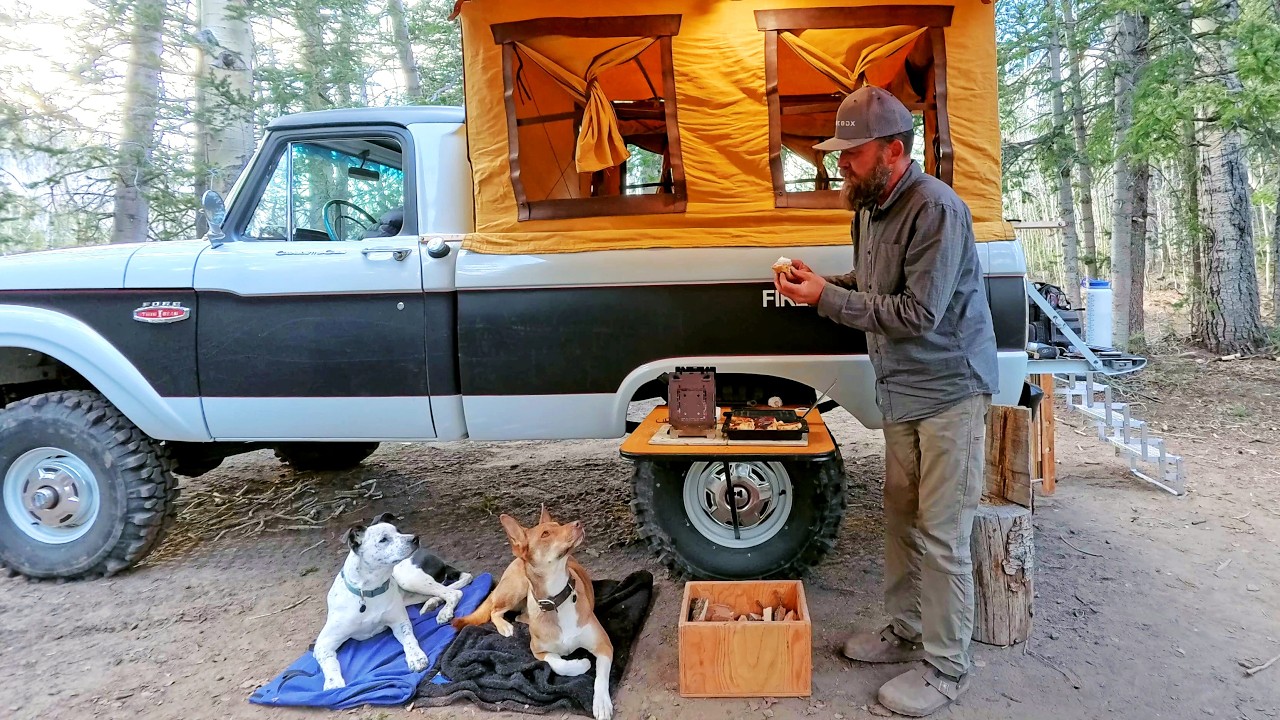Camping Fishing & Cast Iron Cooking with Camp Dogs, a Classic 4x4 Truck & Firebox Folding Stove
