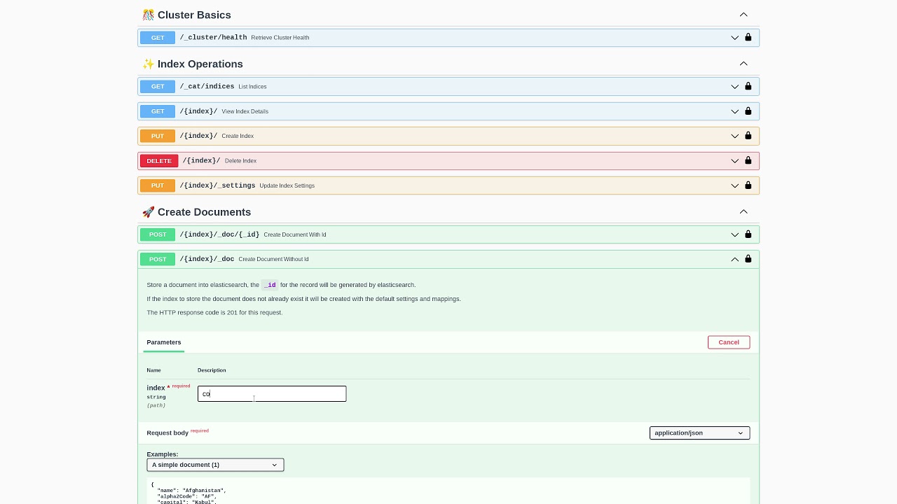 Elasticsearch Basic Training #1 - a Swagger UI run through of all the key endpoints.