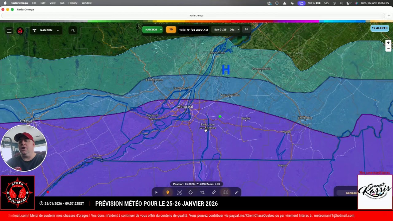 Prévision météo pour 25-26 janvier 2026