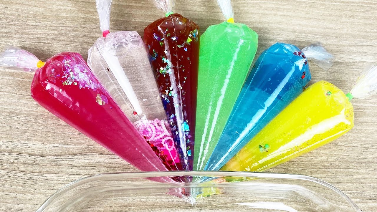 Making Clear Crystal Slime with piping bag | Glossy Slime Satisfying, ASMR Slime