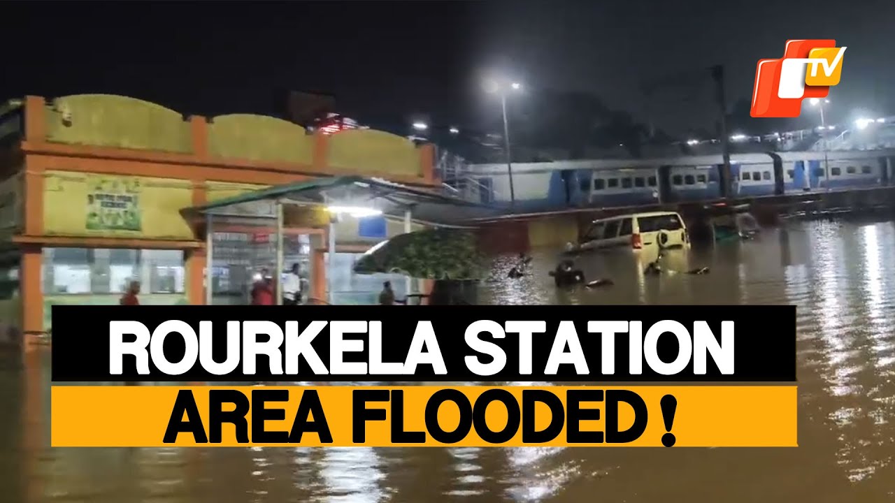 Heavy Rain Floods Rourkela Station Parking Area; Commuters Battle Waterlogging