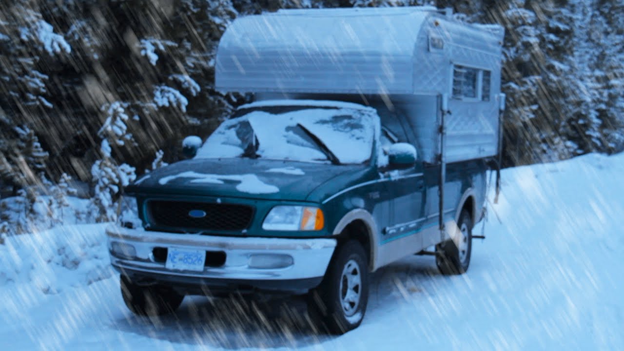 Camping in the Last SNOWSTORM Before Spring in my 1960s Truck Camper