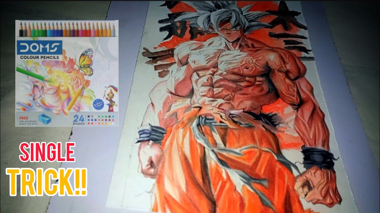 HOW TO COLOUR LIKE A 'PRO' WITH CHEAP COLOURED PENCILS ✨ DRAWING GOKU MUI..