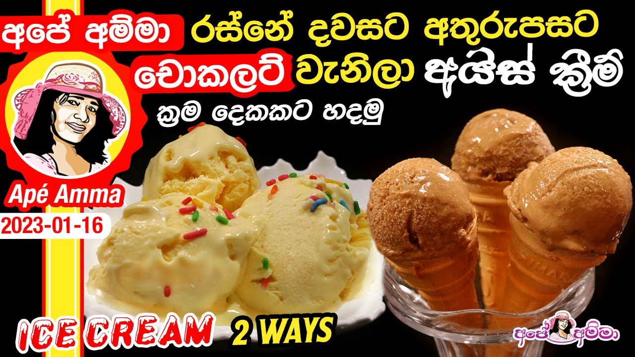 ✔‍ රස්නේ දවසට අතුරුපසට චොකලට්/වැනිලා අයිස් ක්‍රීම් ක්‍රම දෙකකට හදමු 2 Homemade ice creams Apé Amma