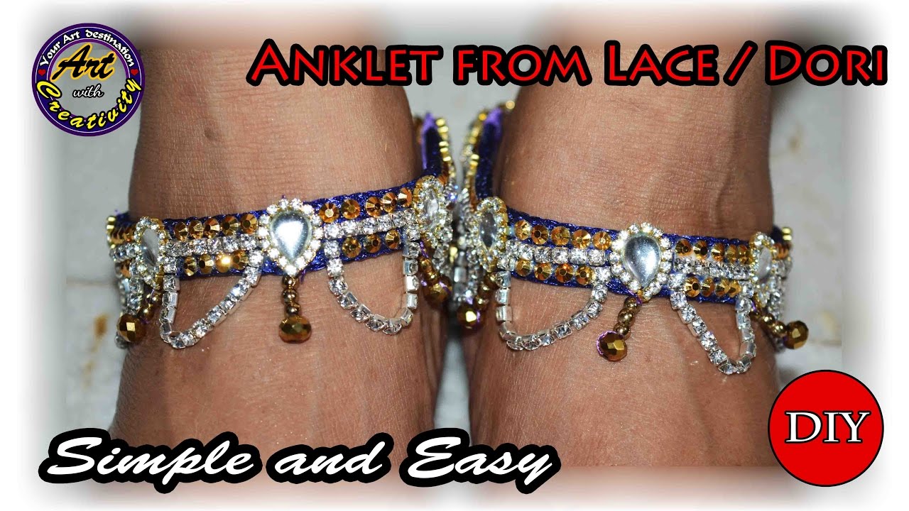 DIY : How to make a anklet from dori or lace | Jewellry | Art with Creativity 200