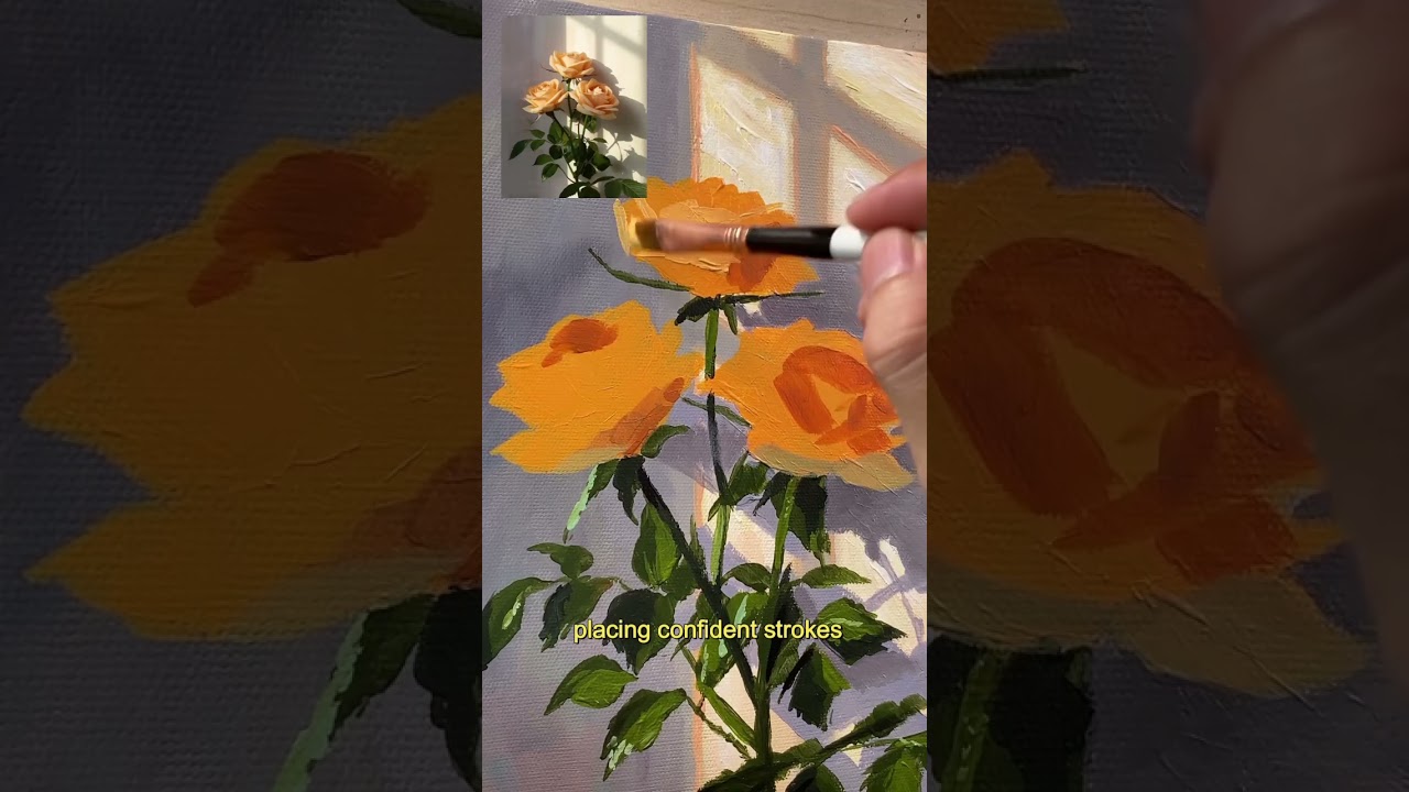 Лепестки мягко горят&hellip; 🌹🌞 Полный урок по живописи акрилом доступен на моем Patreon! 🖌️