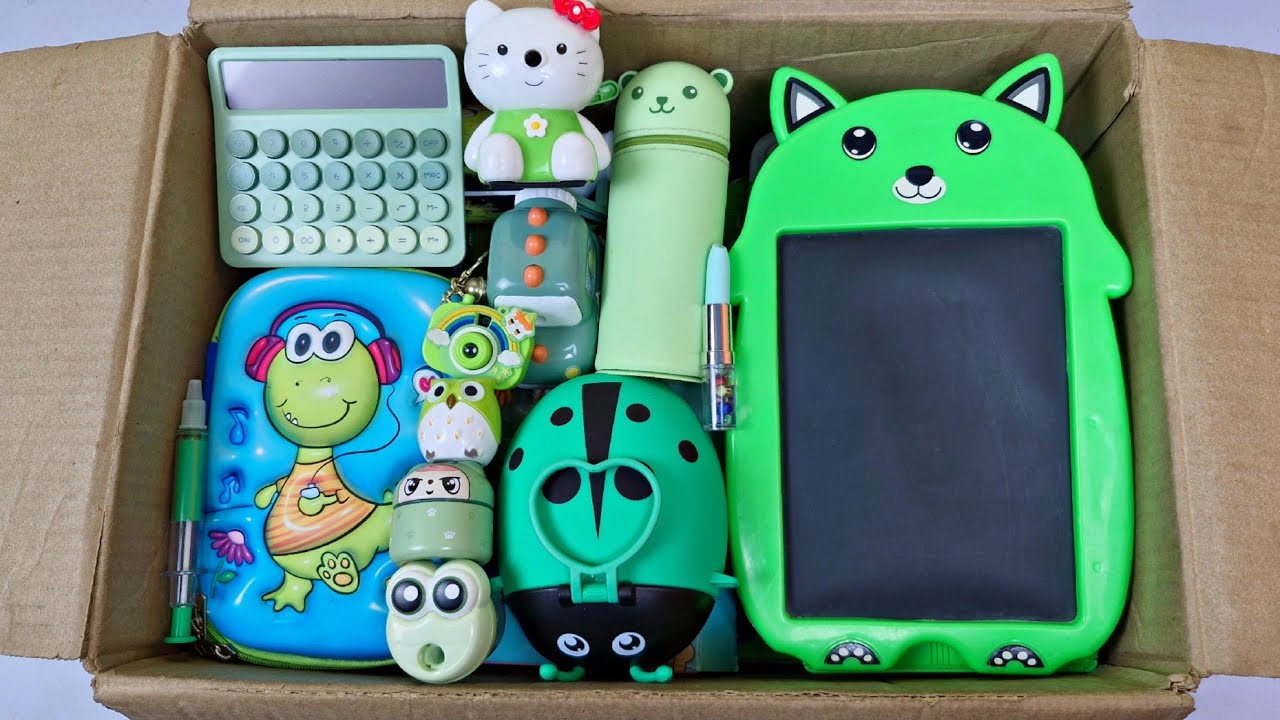 Cute GREEN Stationary Collection💚Calculator, Geometry, Board, Sharpener, Eraser, Pouch, Lunchbox etc