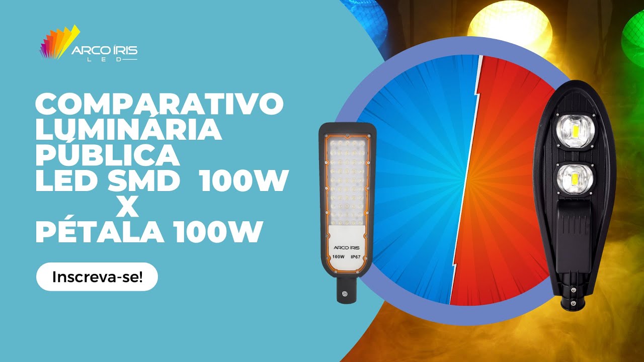 Comparativo: Luminárias públicas Led SMD 100w x Pétala 100w - Arco Íris Led