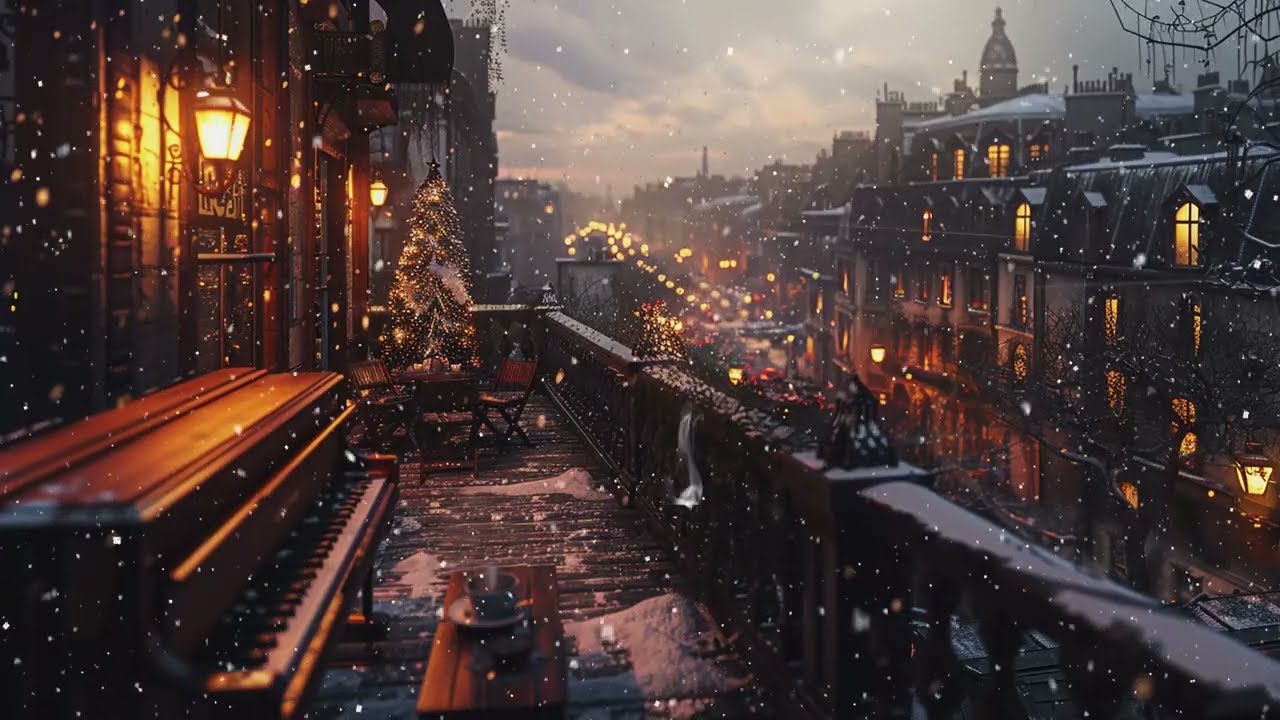 Deep relaxation piano ASMR with winter snowfall scenery and cozy candlelight comfort