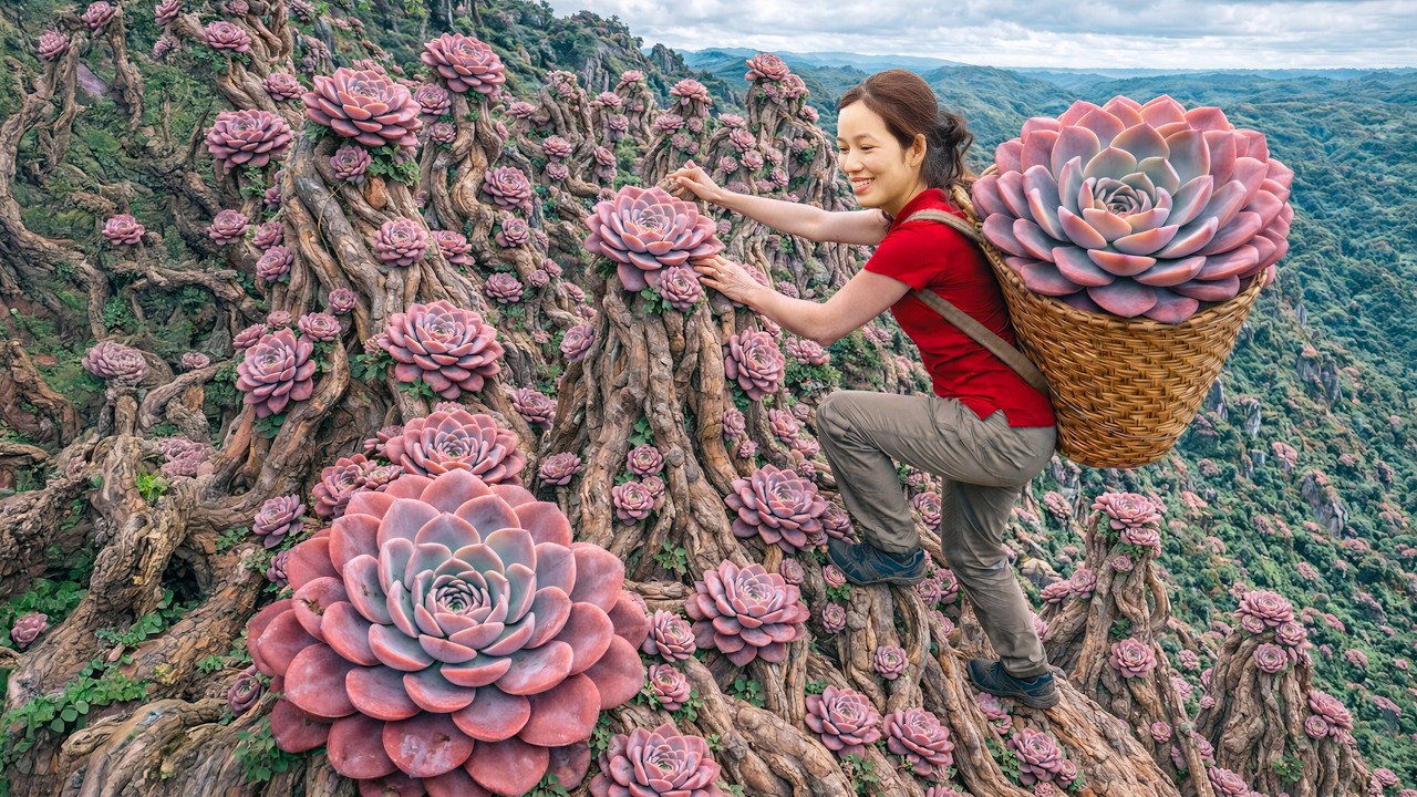 Harvesting Hybrid Succulents Crassula ovata | Village Girl's Tough Climb Ends in a Sold-Out Market