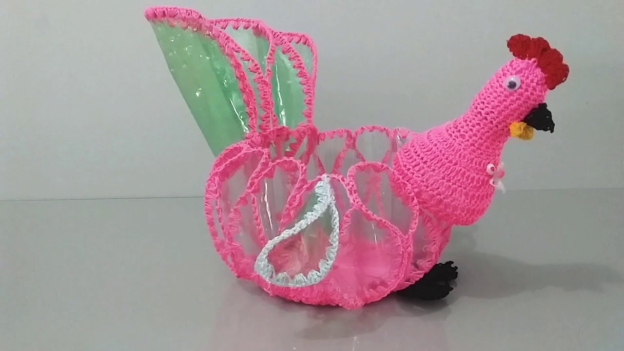 (parte final)Galinha de croche, feita com garrafas pets