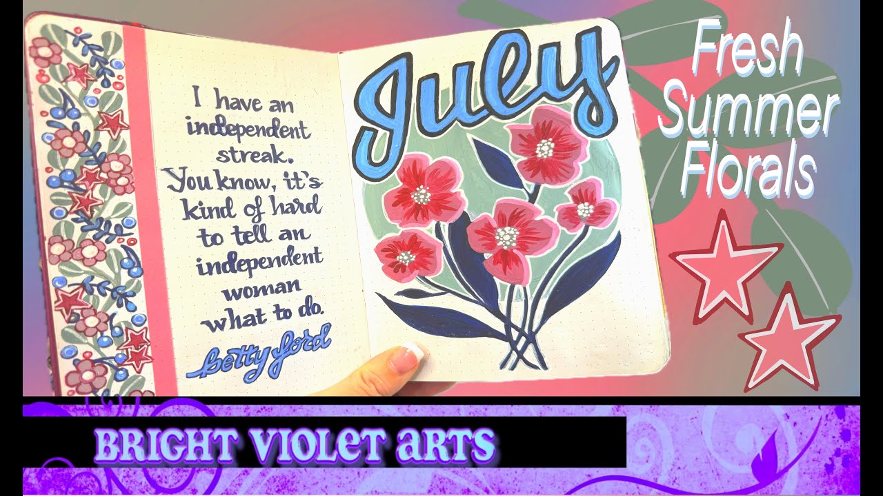 Summer Bullet Journal Setup | Subtle Red, White, and Blue Florals | July Plan With Me