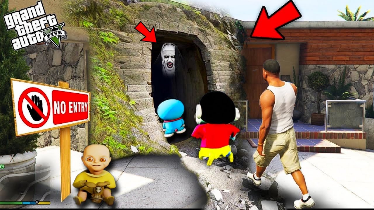 GTA 5 : Franklin & Shinchan Find Scary Tunnel Cave Nearby Franklin House in GTA 5 ! (GTA 5 mods)