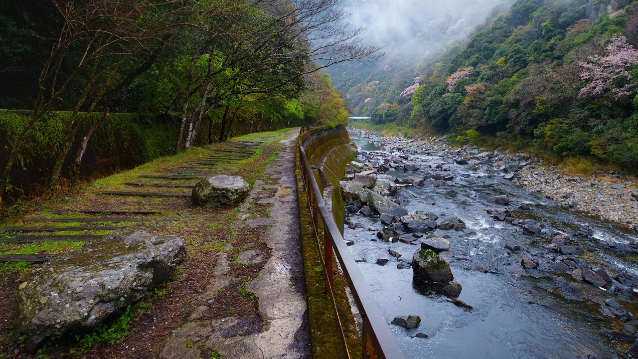 Rainy Walk along Abandoned Fukuchiyama Railway | Takedao, Japan 4K