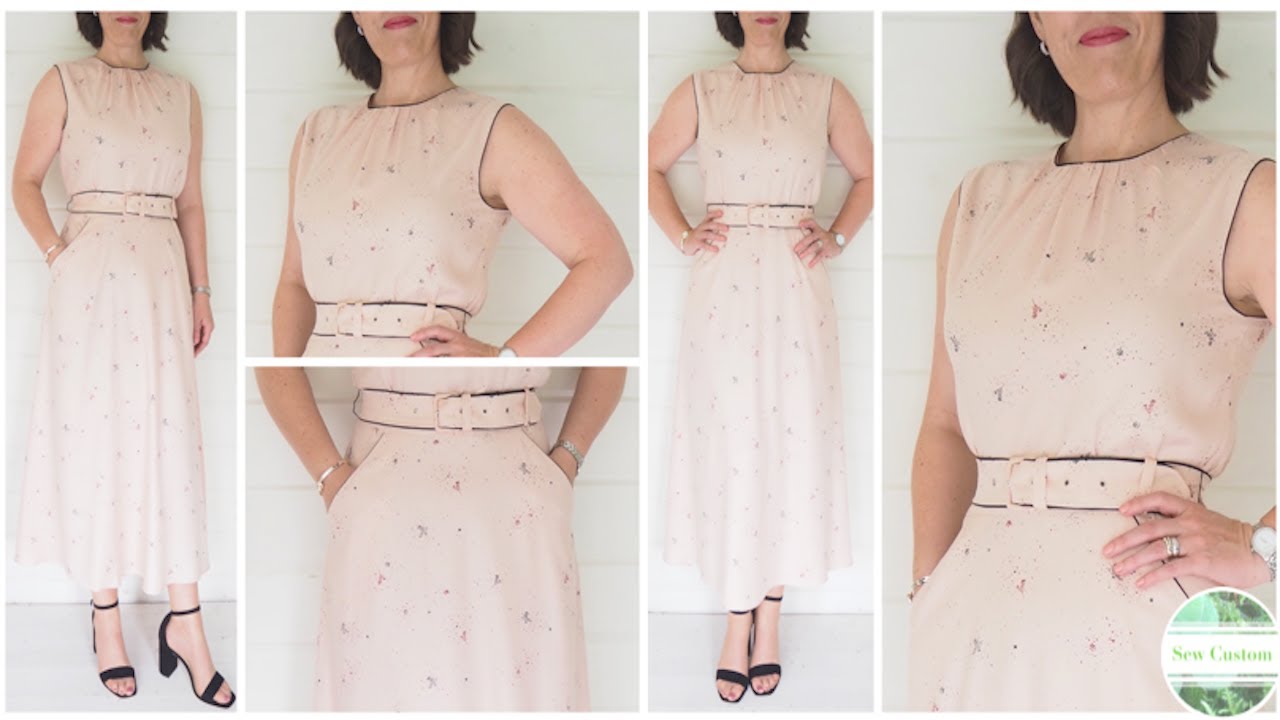 How I Sewed My Midi Dress with Gathered Neck, Pockets & Piping #sewingtutorial