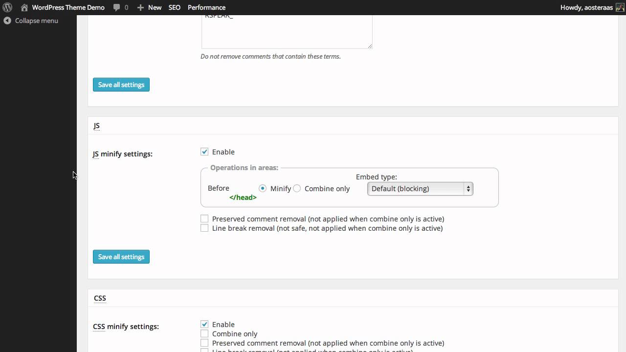 W3 Total Cache: Minify Settings