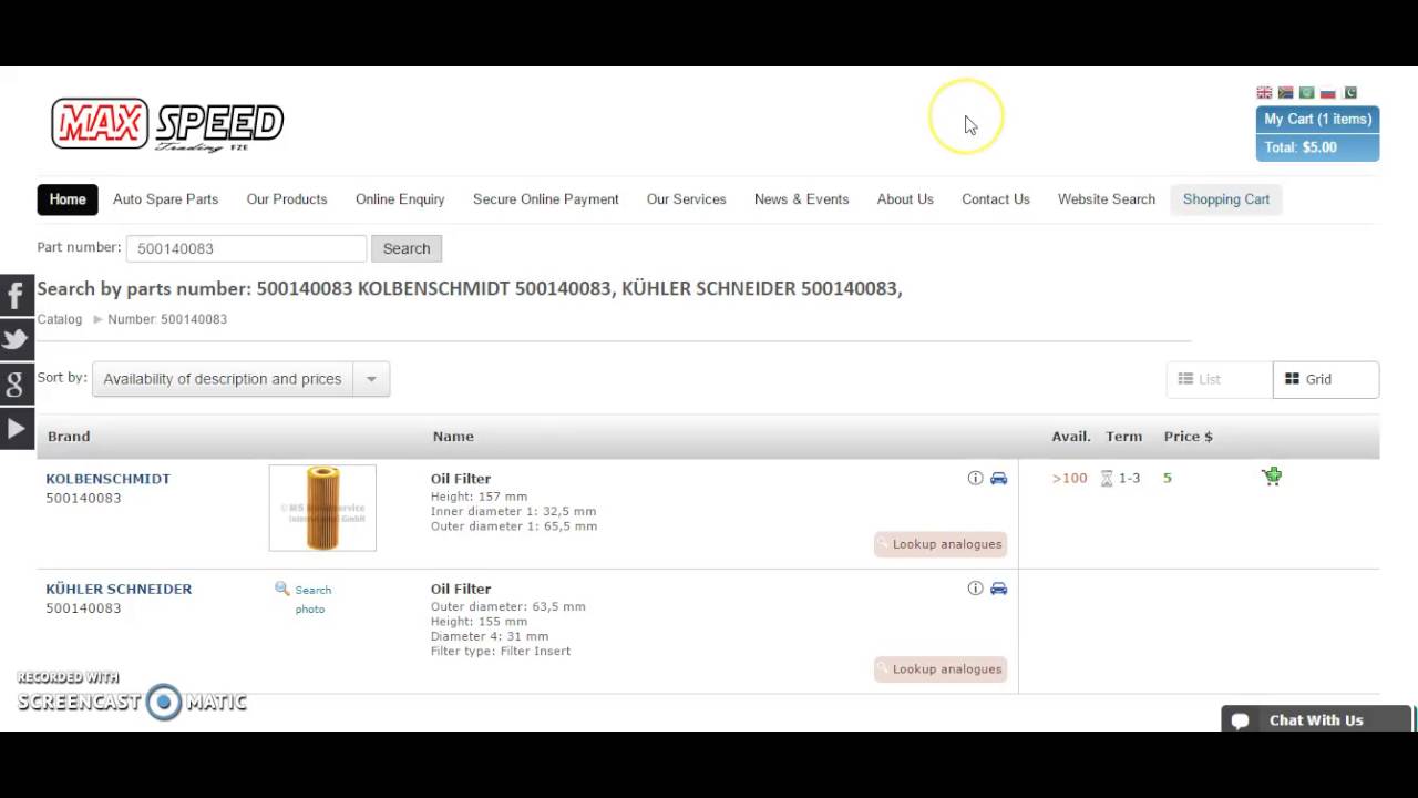 Search Spare Parts By Part Number