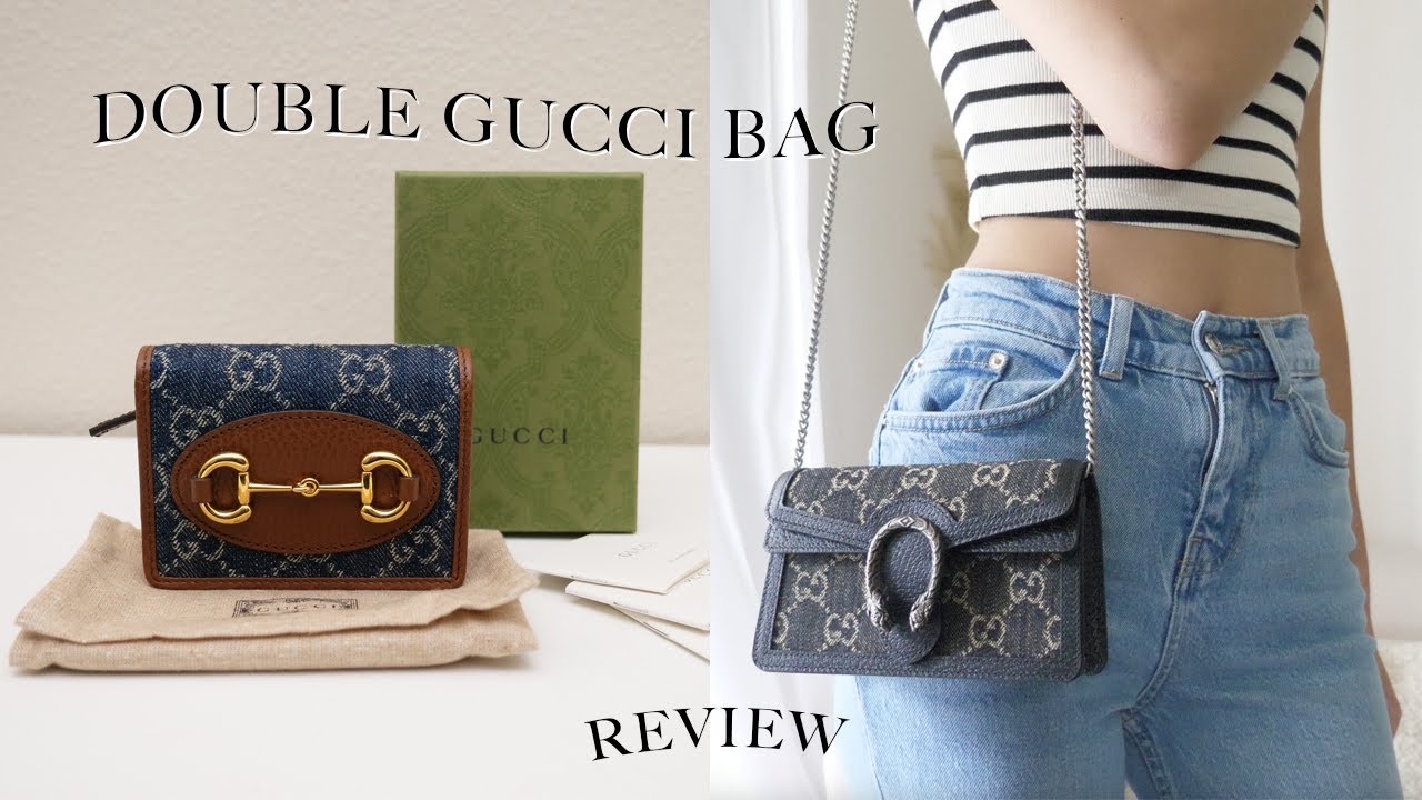 Double Unboxing | Gucci Dionysus GG Super mini denim & Horsebit 1955 card case wallet | review