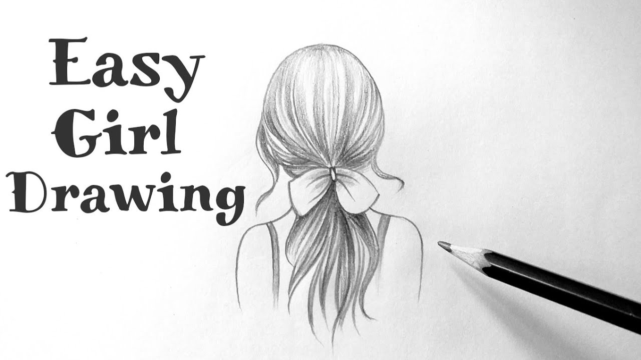 How to draw a girl easy back side view Pencil sketch Drawing of a girl easy with beautiful hairstyle