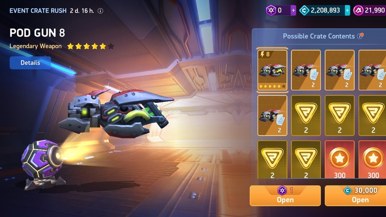 Pod gun 8 crate rush for credits is it worth to get it?? 🤪🤪 Mech arena legendary pod gun 