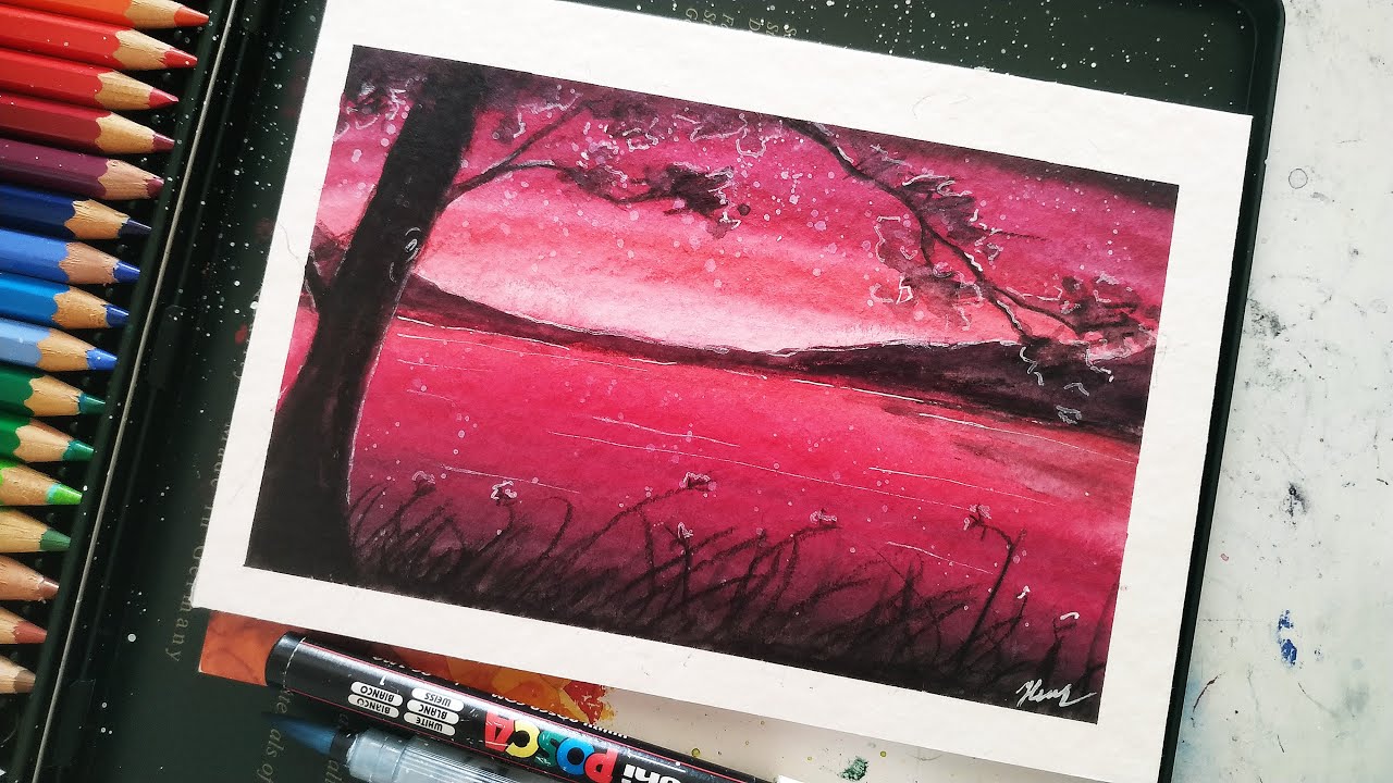 How to draw a landscape with watercolor pencils