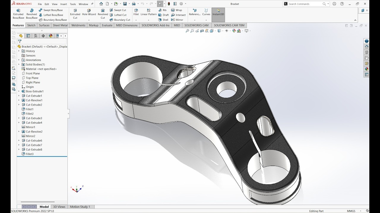 SolidWorks Tutorial for Mechanical Engineers | Bracket Part Design Exercise #4