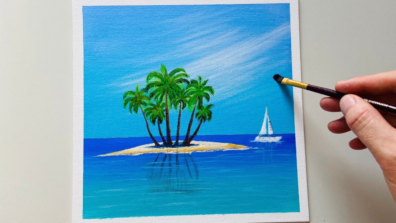 How to Paint a Tropical Island / ACRYLIC / Step by Step Tutorial