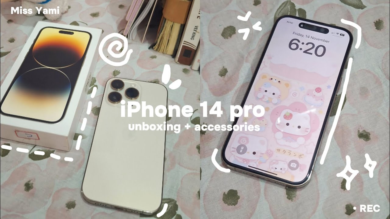 iPhone 14 pro unboxing 💌: gold, unboxing, + a lot of chaos, camera testing, unbox accessories