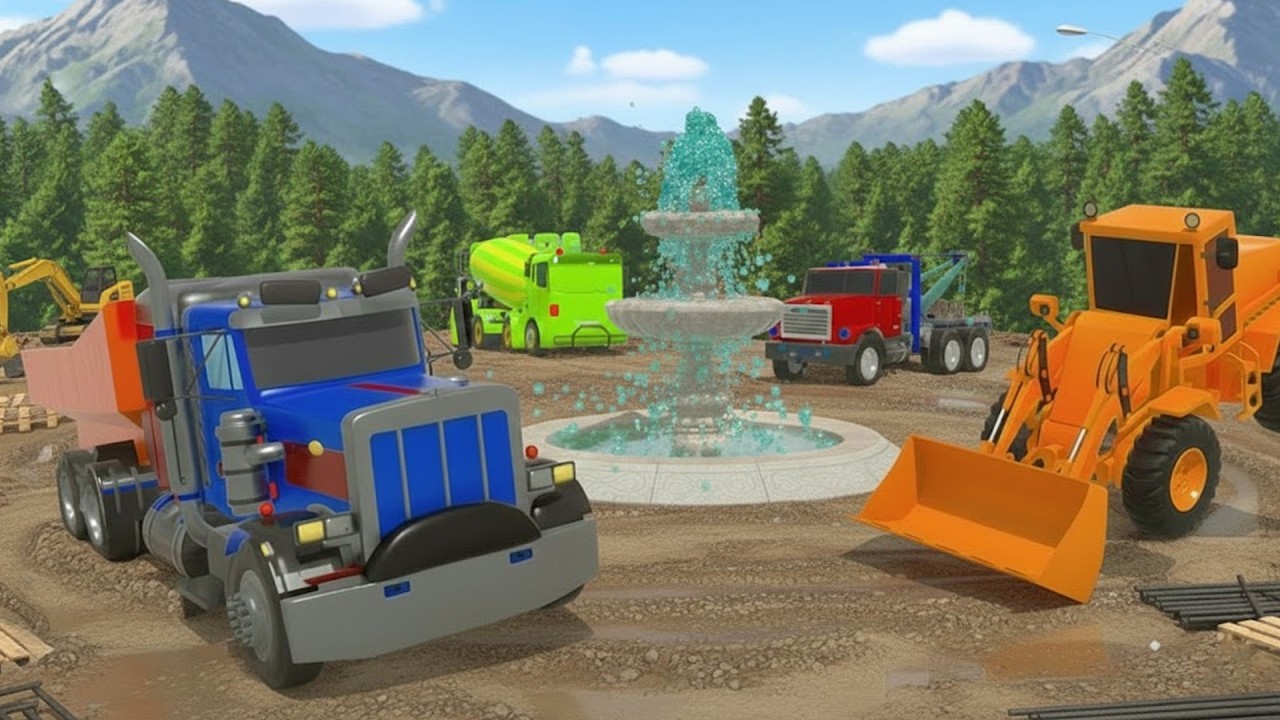 Building the Mountain Fountain💦🚜| Dump Truck & Loader on Site | CONSTRUCTION VEHICLES