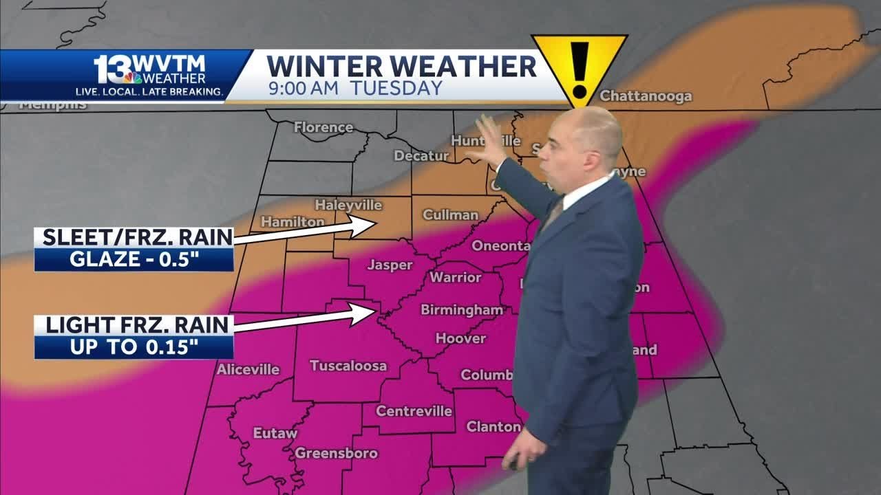 Alabama winter storm update: ice develops around Birmingham overnight, wind chills drop to near z...