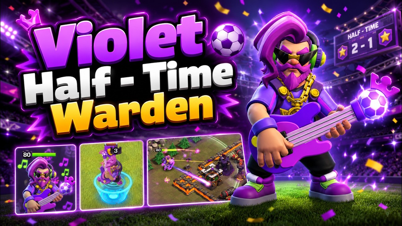 Violet Half Time Warden Skin Animation in Clash of Clans | New Football Warden Review