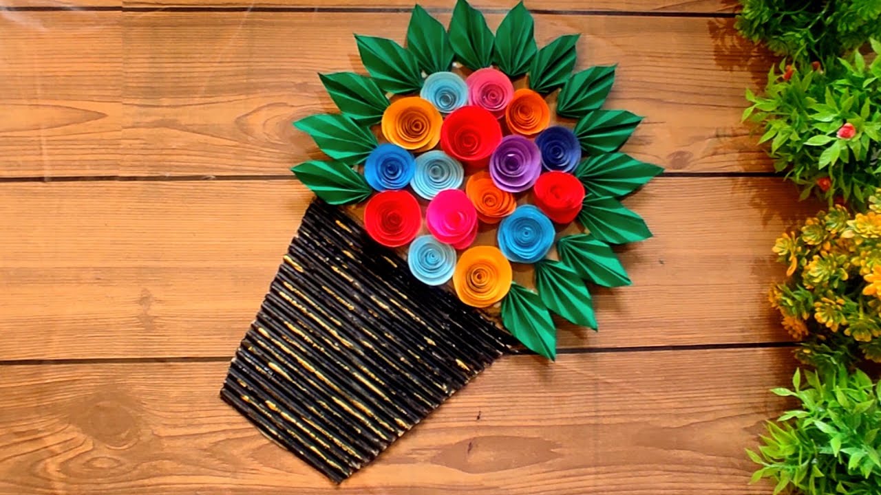 Diy paper flower vase making//pot flower vase making//Home decor idea