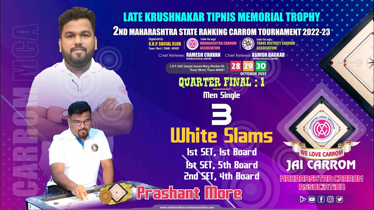 Prashant More (Mumbai) | 3 Break to Finish  in Quarter Final-1 | Carrom Board Tricks