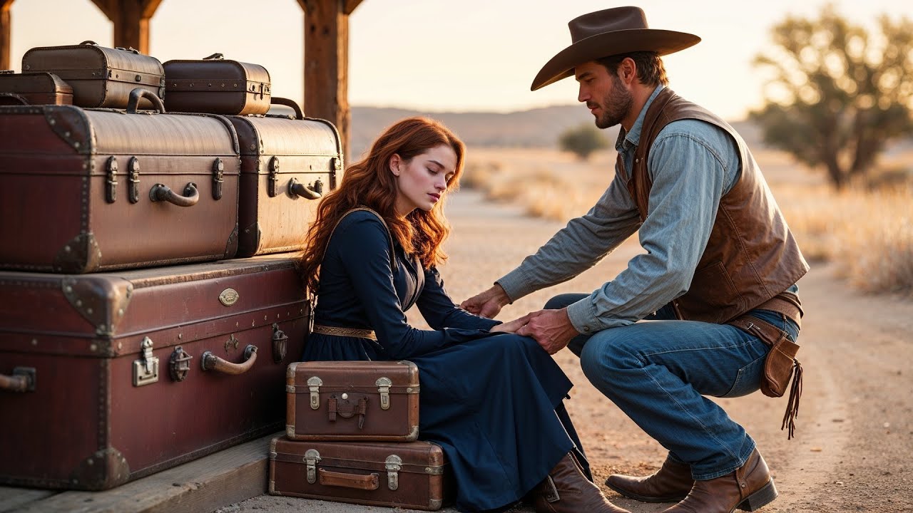 She Sat Beside Her Luggage Until She Fell Asleep, Until the Cowboy Lifted Her Gently Into His Wagon