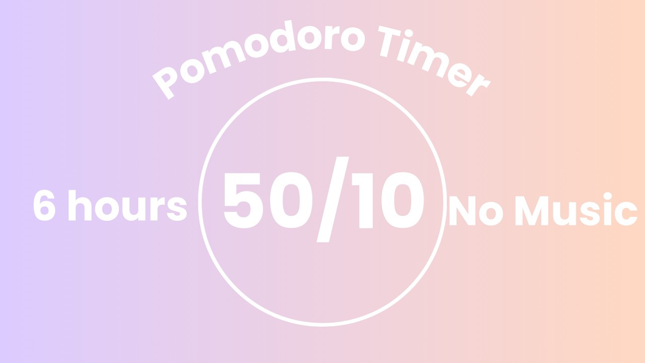 6 Hour Pomodoro Timer (50/10) | No Music | Pastel Lavender & Peach Aesthetic